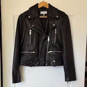 Reiss Santiago Black Leather Moto Jacket